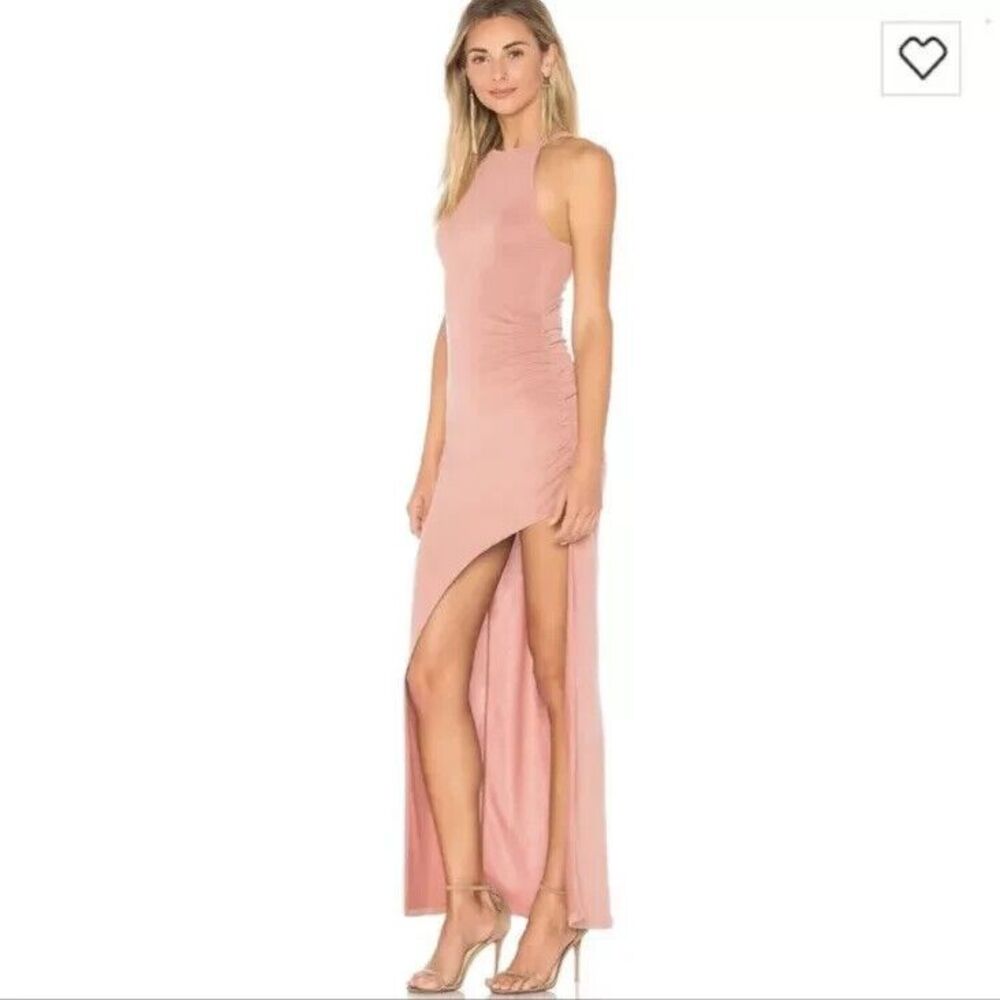 Lovers Friends Womens Dress Pink Maxi Ruched Thigh High Slit Stretch Obsessed View 2
